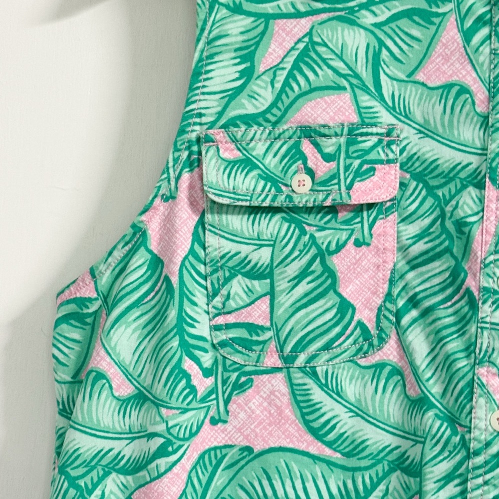 Vineyard Vines Palm Print Shirt Dress Size 14 Pink Green Sleeveless - Picture 4 of 16